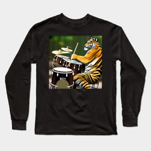 A Tiger Playing The Drums Long Sleeve T-Shirt